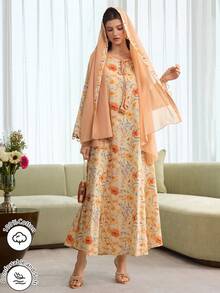 Al Najma Boat Neck Casual Vacation Long Sleeve Dress With Headscarf, Spring/Summer Abaya Dubai Abaya Plus Size - Multicolor - View 6