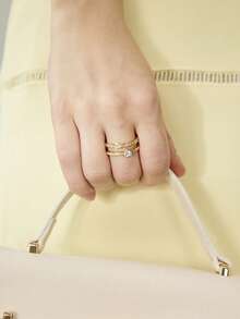 MOTF PREMIUM Anillo en forma de corazón LOVE VILLA, anillo liso de lujo ligero, anillo de dedo índice de alto nivel para mujer - Dorado - Ver 1