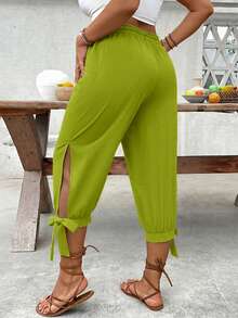 Breezaya Plus Size High Waist Drawstring 7/8 Pants, Spring/Summer - Limelight Green - View 7