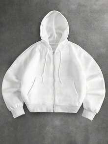 Claim Dot Men Casual Short Street Wear Zip Up Hoodie, Fall, Long Sleeve Top - White - View 4
