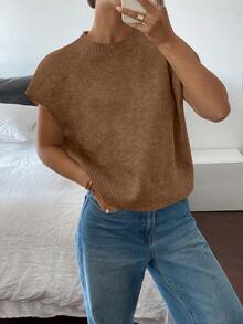 Siren Gaze Women's Casual Elegant Short Sleeve Knit Top, Suitable For Summer - Brown - View 5