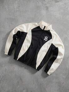PAVTROS Men's Casual Colorblock Patchwork Jacket, Suitable For Spring And Autumn - Black and White - View 8