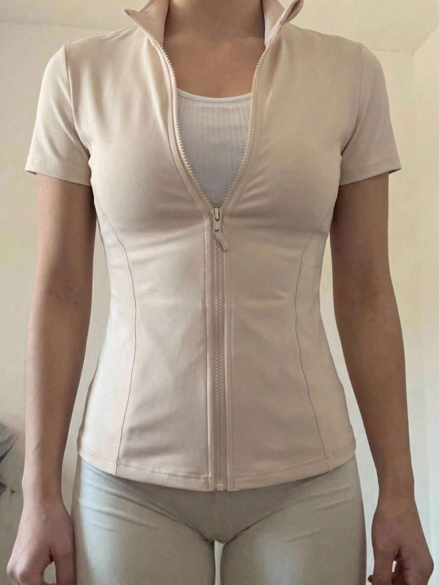 DAZY Teen Girls Fitted Basic Top, Casual Fitted Jacket For Autumn - Apricot - View 1
