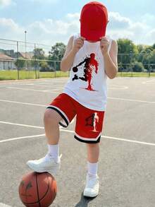 Bộ đồ thể thao gồm áo tank top và quần short in hình bóng rổ dành cho bé trai tuổi teen. - Nhiều màu - Xem 1