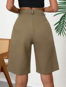 Aveloria Modichic Quần short nữ màu trơn có túi, kiểu dáng thường ngày, đa năng. - Màu Khaki - Xem 2