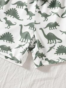 2pcs/Set Toddler Boys' Dinosaur Allover Print Contrast Color Patchwork Short Sleeve T-Shirt And Shorts Set,Loose Fit Summer Family Matching Outfits - Multicolor - View 6