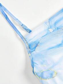 SHEIN Teen Girl/Teen Girls Floral Pattern Mesh Ruched Cami Dress - Blue - View 3