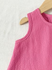 SHEIN Baby Girls' Vacation Colorblock Strap Top And Shorts Set - Hot Pink - View 4
