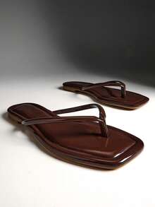 Denimoi Sandal Jepit Datar Klasik Nyaman untuk Wanita, Cocok untuk Natal - Chocolate Brown - View 5