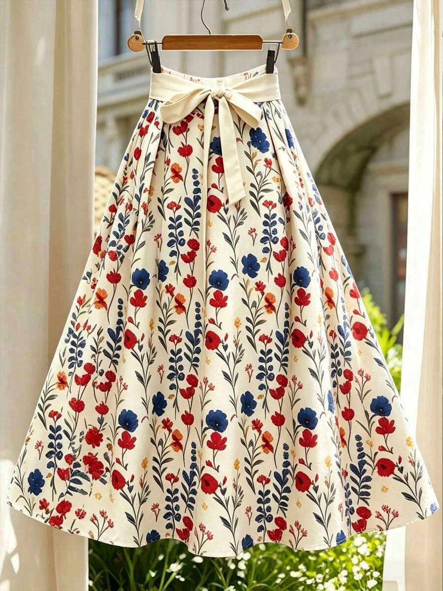 EMERY ROSE Summer For Women Beach Vacation For Women Floral Women's Half Skirt With Petal Print In Vacation Style - Multicolor - View 1