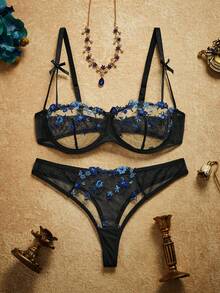 PinupPomp Set de 2 piezas de lencería romántica, linda y sexy - Azul - Ver 3