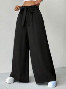 SHEIN 女士纯色休闲裤 - 黑色 - 查看 4