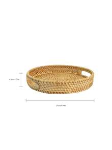 1 chiếc khay tròn đan thủ công bằng mây, kiểu Nhật Bản, dùng đựng trái cây, đồ ăn nhẹ, bánh mì, bánh ngọt, thực phẩm, đồ dùng gia đình, khay phục vụ. - màu nâu - Xem 2