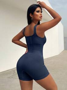 BamGleam Jumpsuit Bodycon Tanpa Lengan Warna Polos Kasual untuk Wanita, Bodysuit Pengontrol Perut untuk Wanita - Navy Blue - View 2