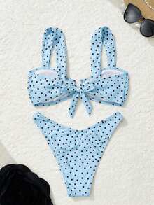 Bonvoyette Conjunto de bikini de moda con diseño de estampado de lunares para niñas, un éxito de en verano - Azul - Ver 6