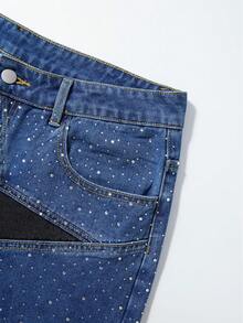 Street Life Men's Rhinestone Five-Pointed Star Pattern Pocket Casual Denim Shorts - Blue - View 6