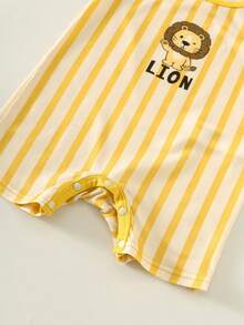 Unisex Newborn Baby 3pcs Casual Cute Lion Print Sleeveless Romper Set, Baby Rompers, Outfits, Summer Clothes - Yellow - View 8