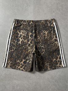 Street Life Men's Leopard Print Side Stripe Casual Denim Shorts - Multicolor - View 2