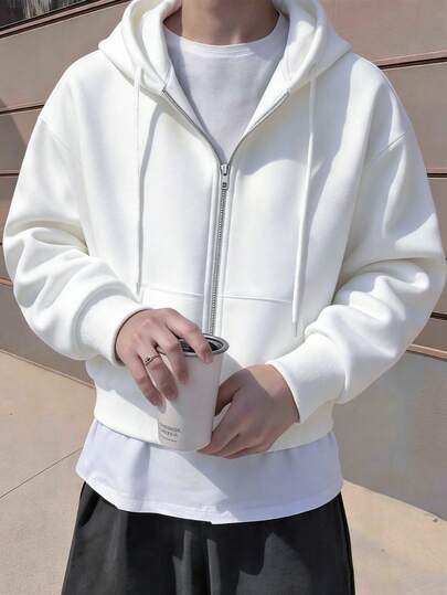 Claim Dot Men Casual Short Street Wear Zip Up Hoodie, Fall, Long Sleeve Top