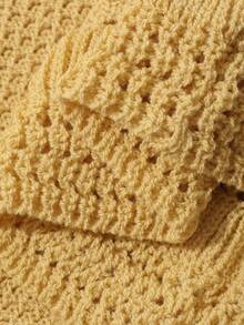 Women's Sleeveless Crew Neck Hollow Out Ruffled Hem Knit Top - Yellow - View 3