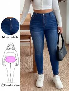 Plus Size Blue Stretch Skinny Jeans/ Summer - Dark Wash - View 1