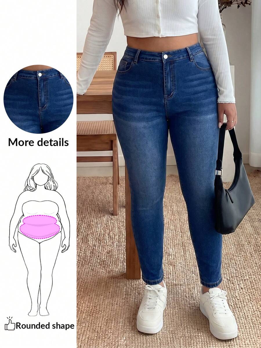 Plus Size Blue Stretch Skinny Jeans/ Summer - Dark Wash - View 1