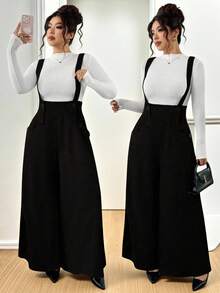 SHEIN Tall CURVE Calça flare de malha texturizada plus size com bolsos funcionais, cintura alta, elegante para passeios, encontros, uso casual e trabalho, ideal para mulheres altas. - Preto - Ver 6