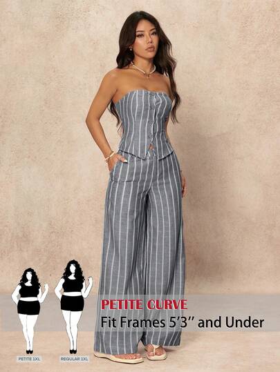 SHEIN PETITE CURVE CURVE New Plus Size Women's Petite Girls  Summer Casual Striped Front Button Camisole Top And Pants 2 Pieces Set, Summer,Makes You Look Slimmer , Petite Women Set ,Suitable For Petite Women.High-Waisted Makes You Look Slimmer And Your Legs Longer, Suitable For Petite Women.Suitable For All Seasons And Occasion,Suitable For Petite Girls& Women, Summer Tank Top,Summer Summer Tank Top Summer Outfits Summer Holiday Outfits Long Summer Tank Top For Women Spring Outfit ,Tank Top,Casual Tank Top,High-Waisted Slimming Tank Top For Summer,Elegant Women's Ceremony Sets ,Elegant Set For Party,Elegant Set For Ladies,Vacation Outfits Women,Holiday Outfits For Women,Summer Holiday Outfits,Summer Vacation Outfits,Carnival Carnival Costume Carnival Women Look 2026 2026 Carnival Women Carnival Clothes Carnival Costume Women