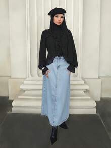 Solavon Elegant Ruffled Collar Blouse For Commuting - Black - View 5