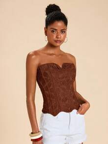 Travachic Top bandeau élégant brodé pour femmes, été - Marron - Voir 4