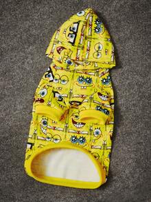 SpongeBob SquarePants | SHEIN 1 Buah Baju Hoodie Hewan Peliharaan Bermotif Kartun, Pakaian Kucing, Pakaian Anjing, Ukuran XXS-XXXXL, Ekstra Kecil, Ekstra Besar, Spons, Ekspresi - Kuning - View 2
