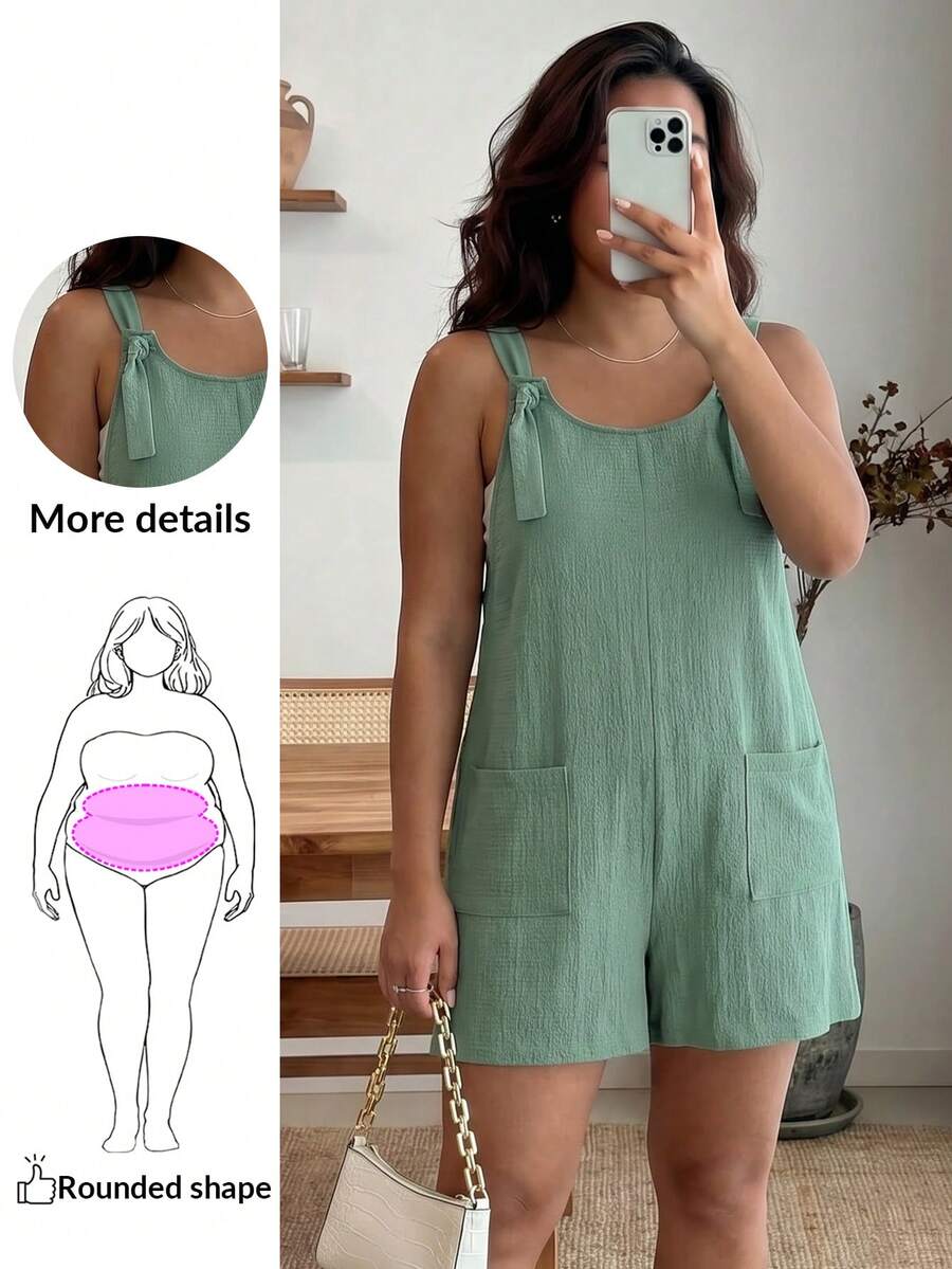 Enliva Bộ đồ liền thân thường ngày màu trơn cỡ lớn cho nữ có hai túi - Màu xanh Bạc hà - Xem 1