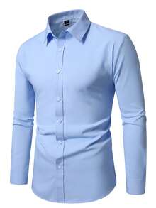Manfinity Mode Men's Business Casual Design Long Sleeve Shirt - Baby Blue - View 5