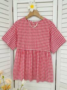SHEIN EZwear Áo sơ mi dệt kim kẻ caro cotton tối giản, phong cách thường ngày dành cho nữ, thích hợp cho mùa hè, áo mùa hè, thích hợp cho đi làm hàng ngày, hẹn hò, tụ họp, mùa thu/đông/hè, Giáng sinh, Năm mới, Lễ Tạ ơn, tiệc tùng, đám cưới, bãi biển, lễ tốt nghiệp, thời trang, thanh lịch, thường ngày, đi chơi, hẹn hò, đặt chỗ, đi làm, sáng bóng, Ngày lễ tình nhân, sang trọng, kỳ nghỉ, thường ngày, Y2K, đi chơi, lễ tốt nghiệp, v.v. - Đỏ - Xem 8