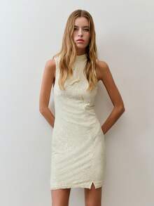 Nöista Cream Lace Mini Dress With A Round Neckline Chinese-Style Frog Button Detailing At The Front.Designed Fitted Silhouette.Perfect For Spring Summer - Beige - View 7