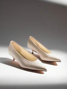SHUZIA Women's Elegant Point Toe Kitten Heel Pumps - White - View 2