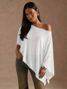 SHEIN BAE Blusa asimétrica de unicolor de moda de verano para mujer - Blanco - Ver 5