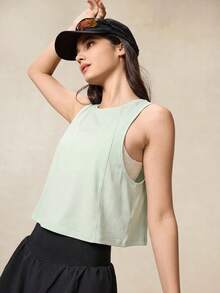 Gym Top Women Sports Tank Summer Workout Running Tencel Wool Blend Quick-Drying Active Tops - Green - View 8
