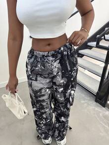 Alexandranx Quần Cargo Streetwear họa tiết cành cây có túi cho nữ - Đen và trắng - Xem 6