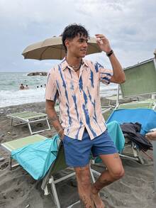 Solantero 男士夏季休闲扎染短袖衬衫和抽绳腰短裤套装男士泳裤泳装，夏季可爱风格，夏威夷 - 彩色 - 查看 1