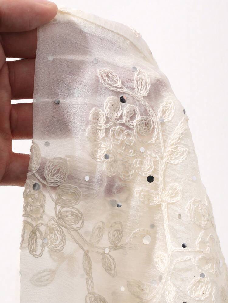 Embroidered, Jacquard, Sequin Decor Off-Shoulder Short Sleeve Drawstring Waist Cropped Casual Summer Top For Women