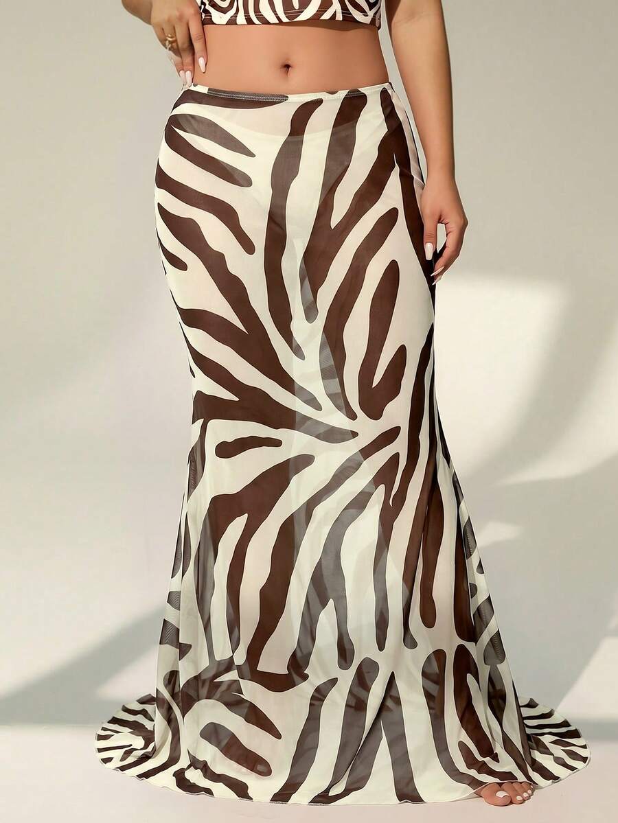 Auralis Damen Große Größen Lässiger Strand Sarong Badeanzug Unterteil, geeignet für Sommerurlaub Zebra Rock Abend Elegant - Braun - Übersicht 1