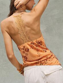 Bohemela Áo hai dây nữ mùa xuân/hè, đính cườm và sequin, cổ xếp ly, vạt bất đối xứng. - trái cam - Xem 4