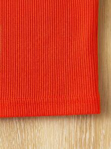 SHEIN Baby Girl Knitted Solid Color Top And Flower Pattern Shorts Set For Summer Vacation - Orange - View 4