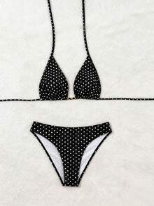 SHEIN Swim 2025斑马纹V领比基尼泳装套装 - 黑與白 - 查看 6