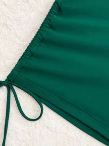 SoleilVie 2pcs/Set Printed Spaghetti Strap Bikini Top & Handkerchief Hem Bottoms - Green - View 6