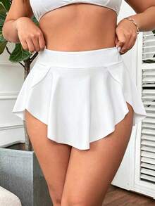 Swim Vcay Plus Size Women Solid Color Swim Skirt Bottom, Suitable For Summer Vacation - White - View 3