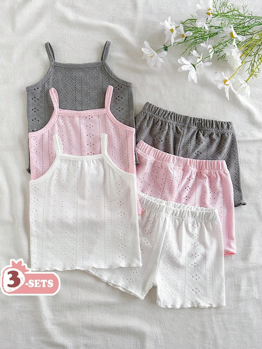 SHEIN Vintaside Kids Baby Girls' Comfortable Versatile Sweet Cute Strap Shorts Set, Summer Multi-Piece Outfit