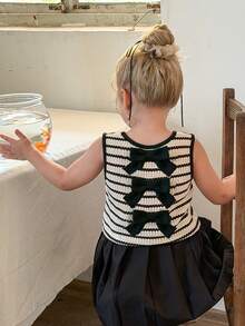 LMoss Kids Áo vest dệt kim kiểu dáng thường ngày kẻ sọc phối màu tương phản dành cho bé gái - Đen và trắng - Xem 4
