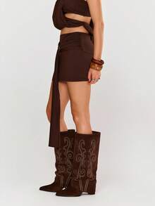MUSERA Ring Detail Drape Mini Skirt Only Summer Holiday Vacation Beach Ibiza Cute Festival Elegant Cherry Moon - Brown - View 4